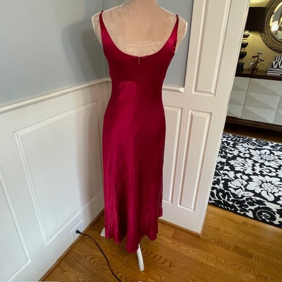 Vintage Ann Taylor 100% Silk Cowl Drape Neck Midi Slip Dress Red Satin XS/4P - Picture 7 of 10